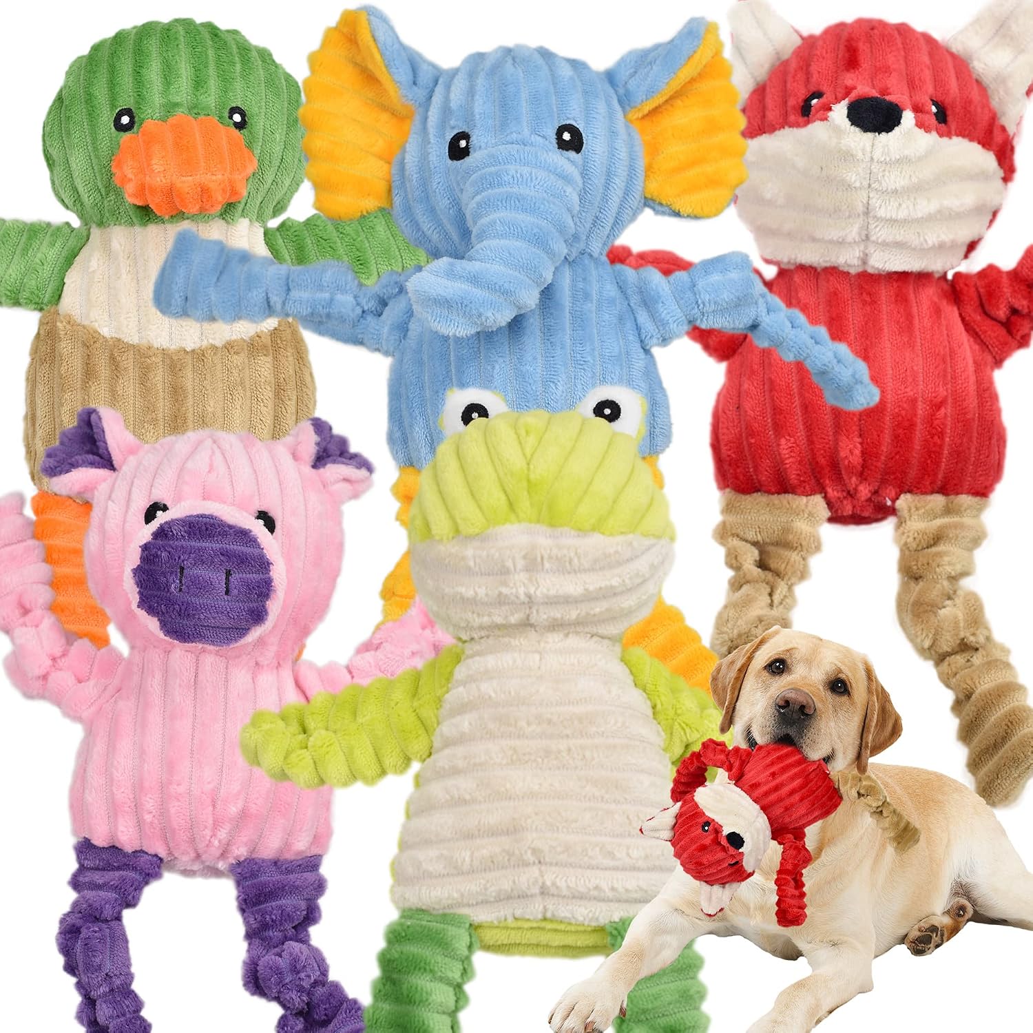 LECHONG 5 Pack Tough Dog Toys Stuffed Squeaky Dog Toys Assortment Plush Animal Dog Toy Value Bundle Puppy Pet Dog Toys for Sm